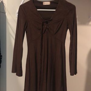 Brown suede mini dress